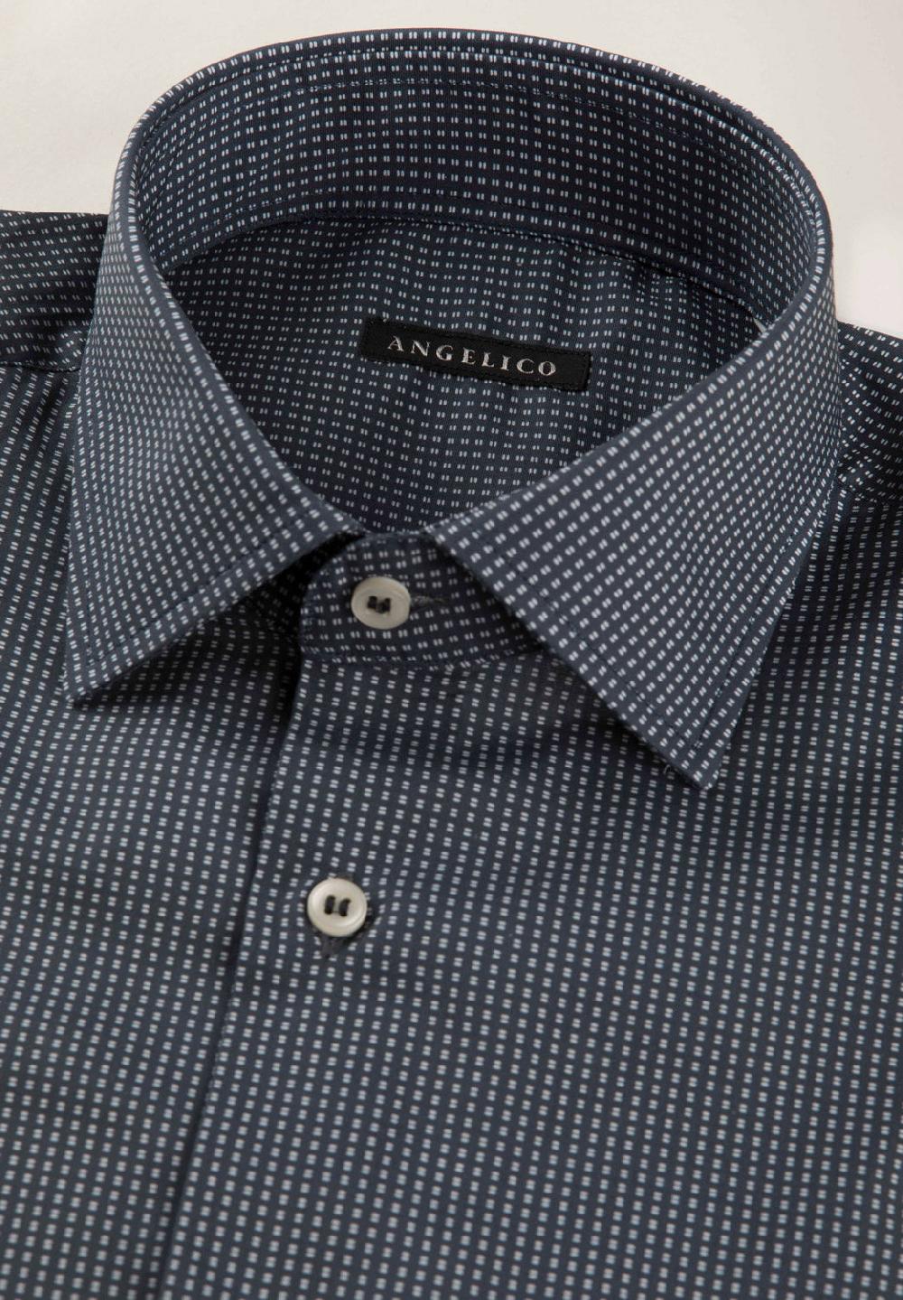 Angelico Camicia blu microdisegno cotone regular fit Vendita Calda