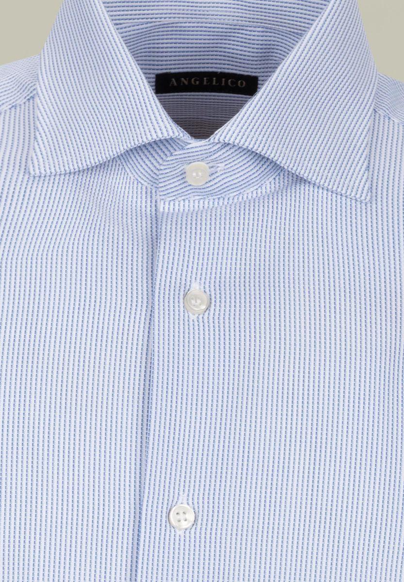 Angelico Camicia bianca-blu armatura rigata slim Saldi Di Fabbrica