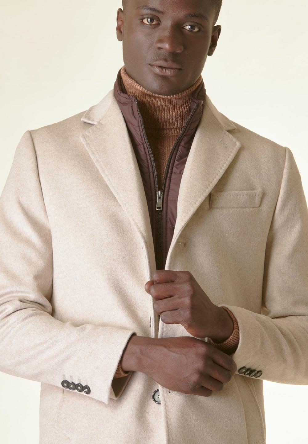 Angelico Cappotto naturale lana-cashmere pettorina staccabile Italy