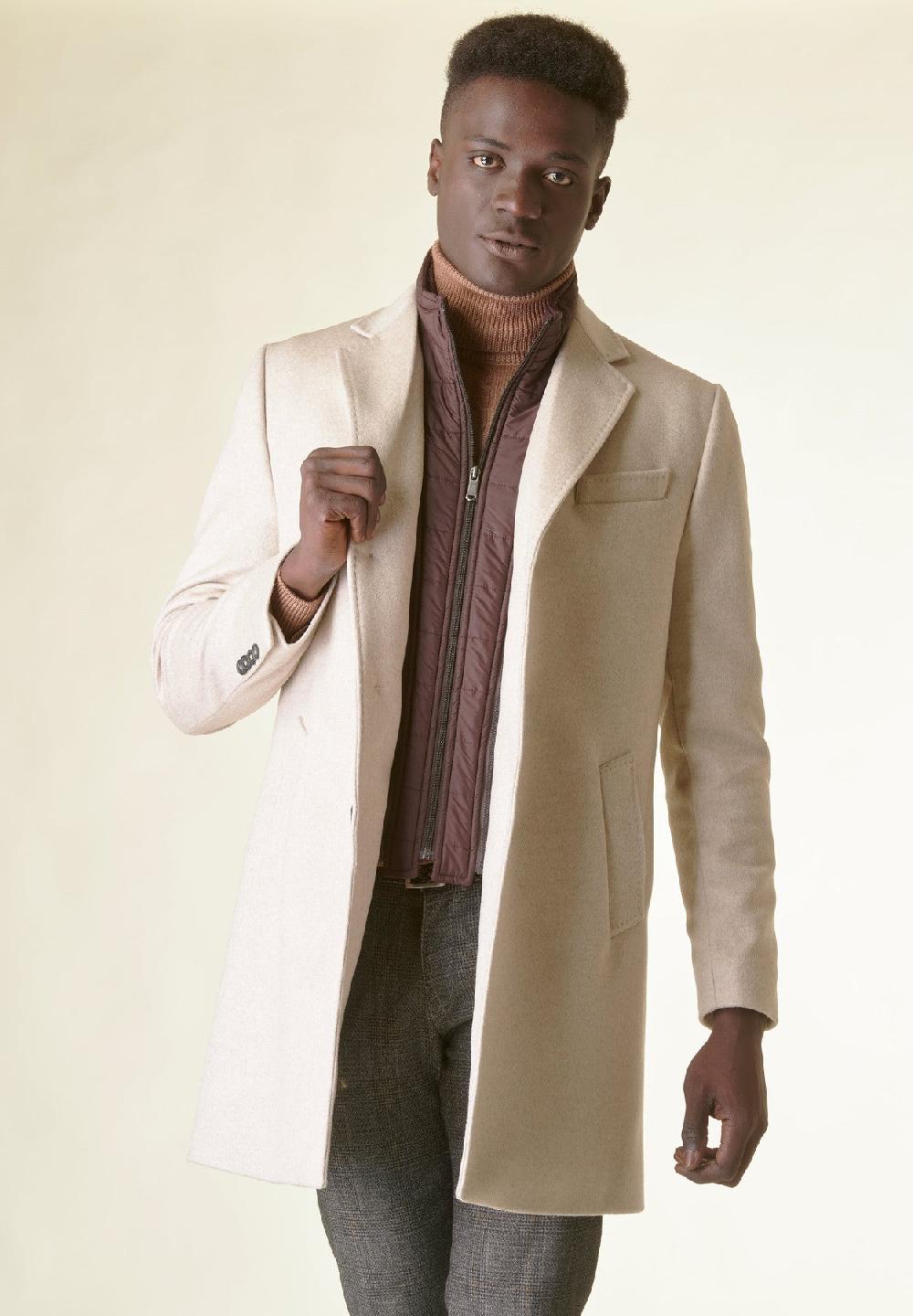 Angelico Cappotto naturale lana-cashmere pettorina staccabile Italy