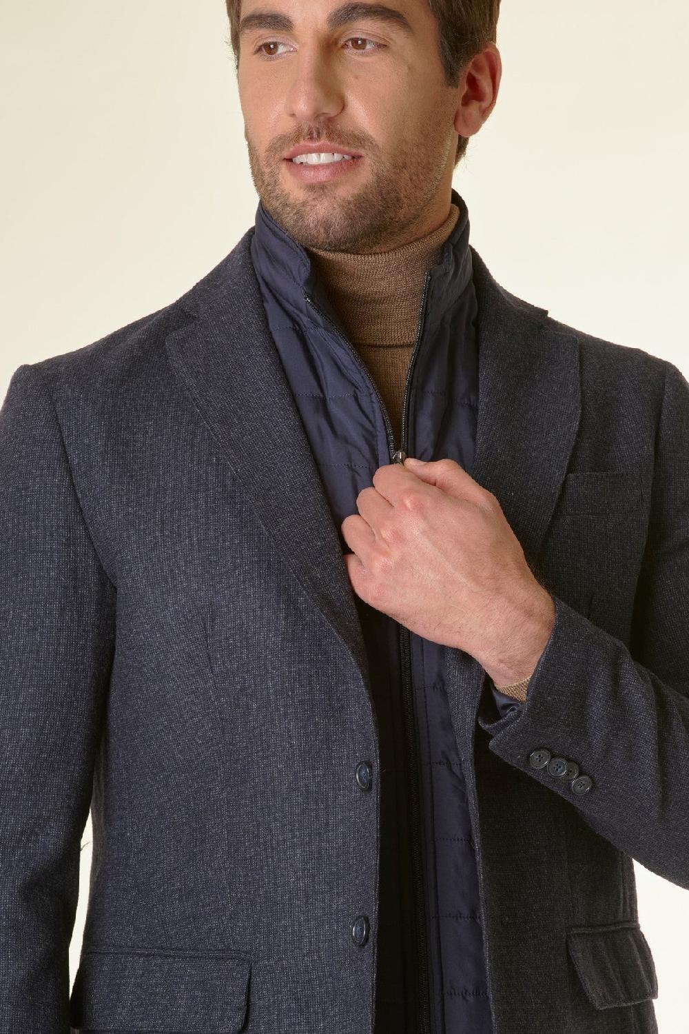 Angelico Giacca blu melange lana-cashmere pettorina custom Pezzi Unici