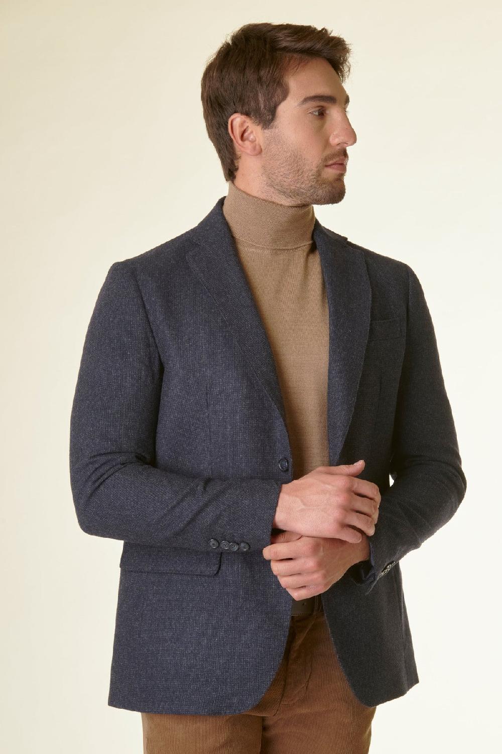 Angelico Giacca blu melange lana-cashmere pettorina custom Pezzi Unici