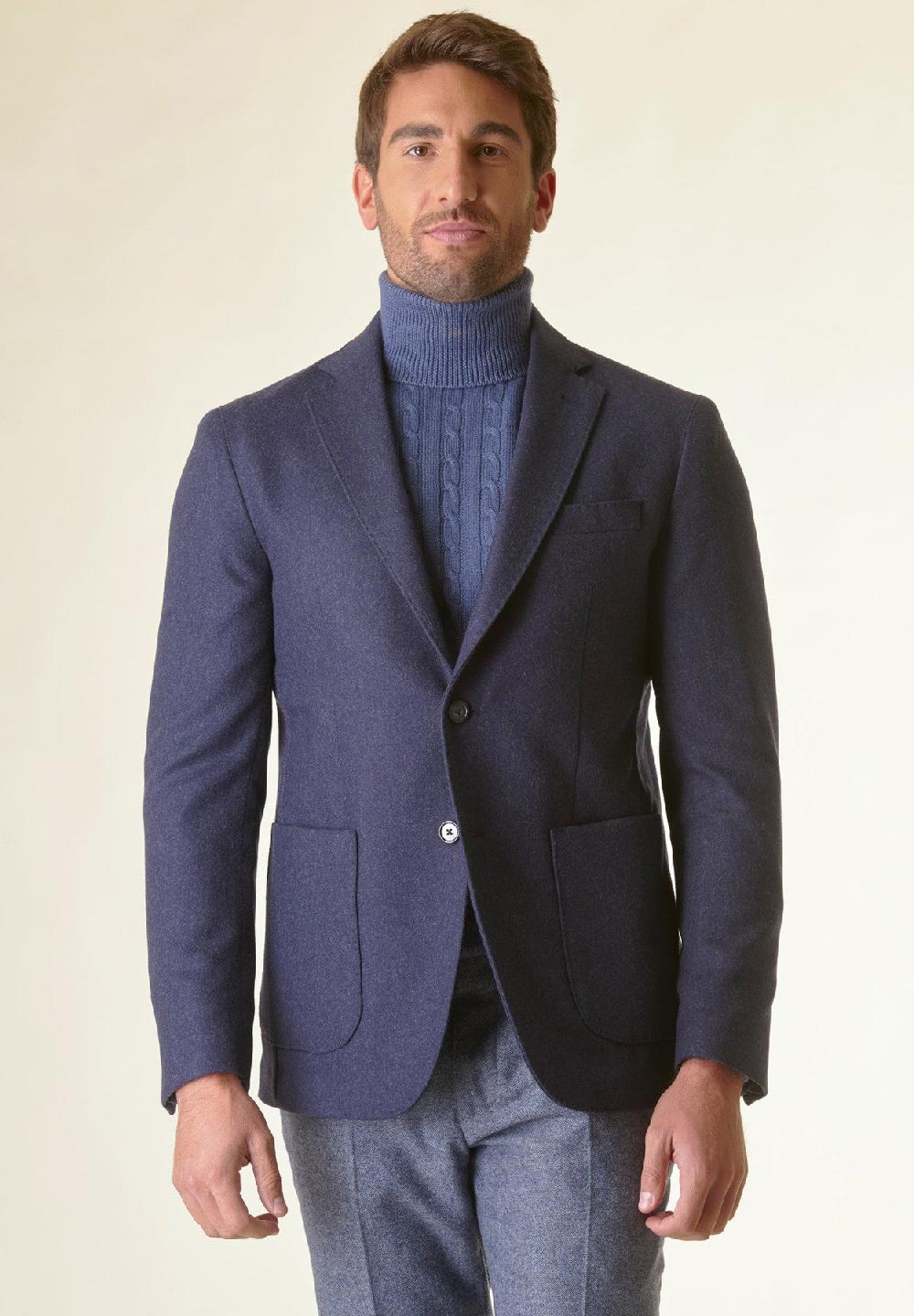 Angelico Giacca blu sfoderata lana-cashmere Custom