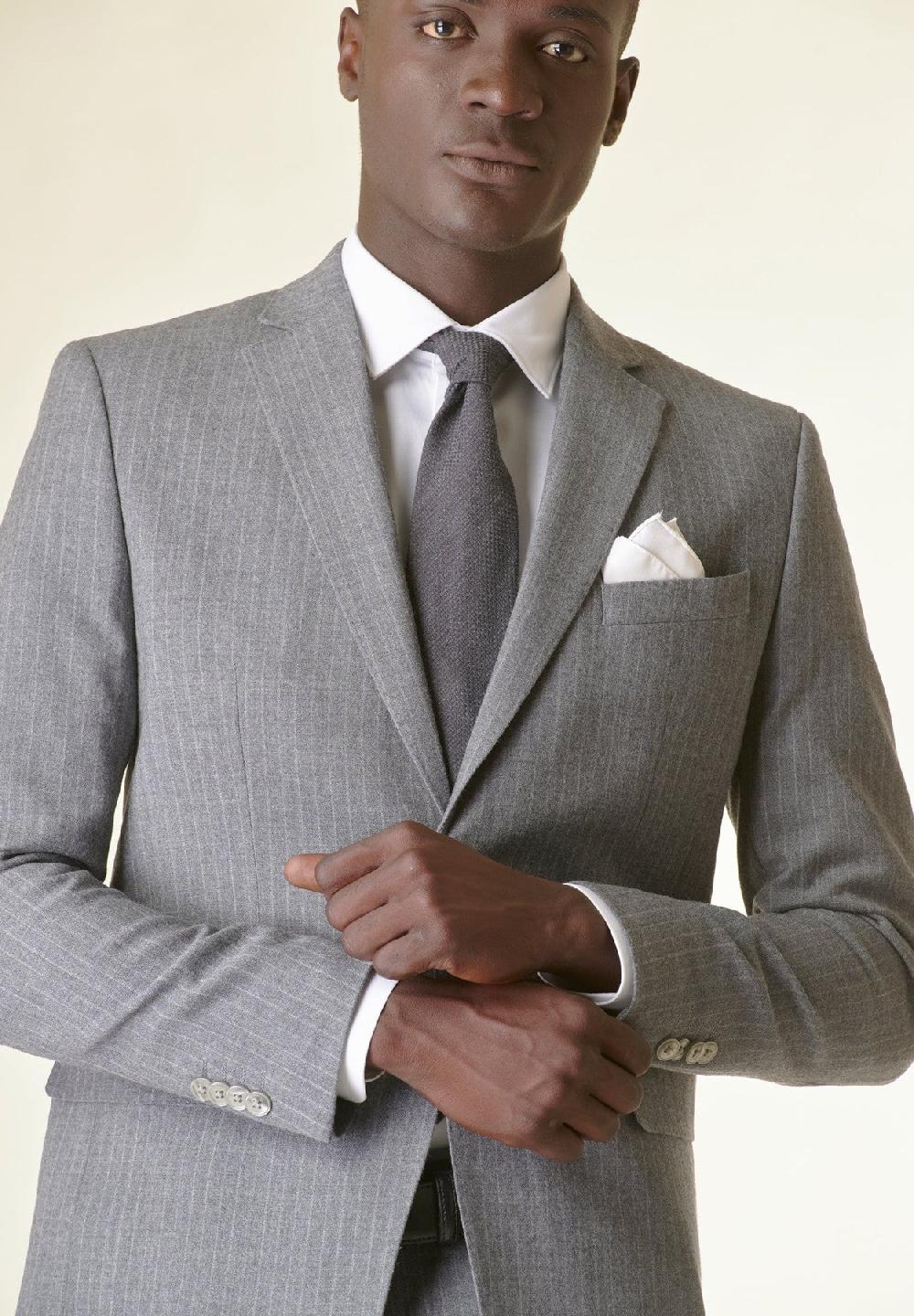 Angelico Abito grigio chiaro gessato lana stretch custom fit Affare Del Giorno