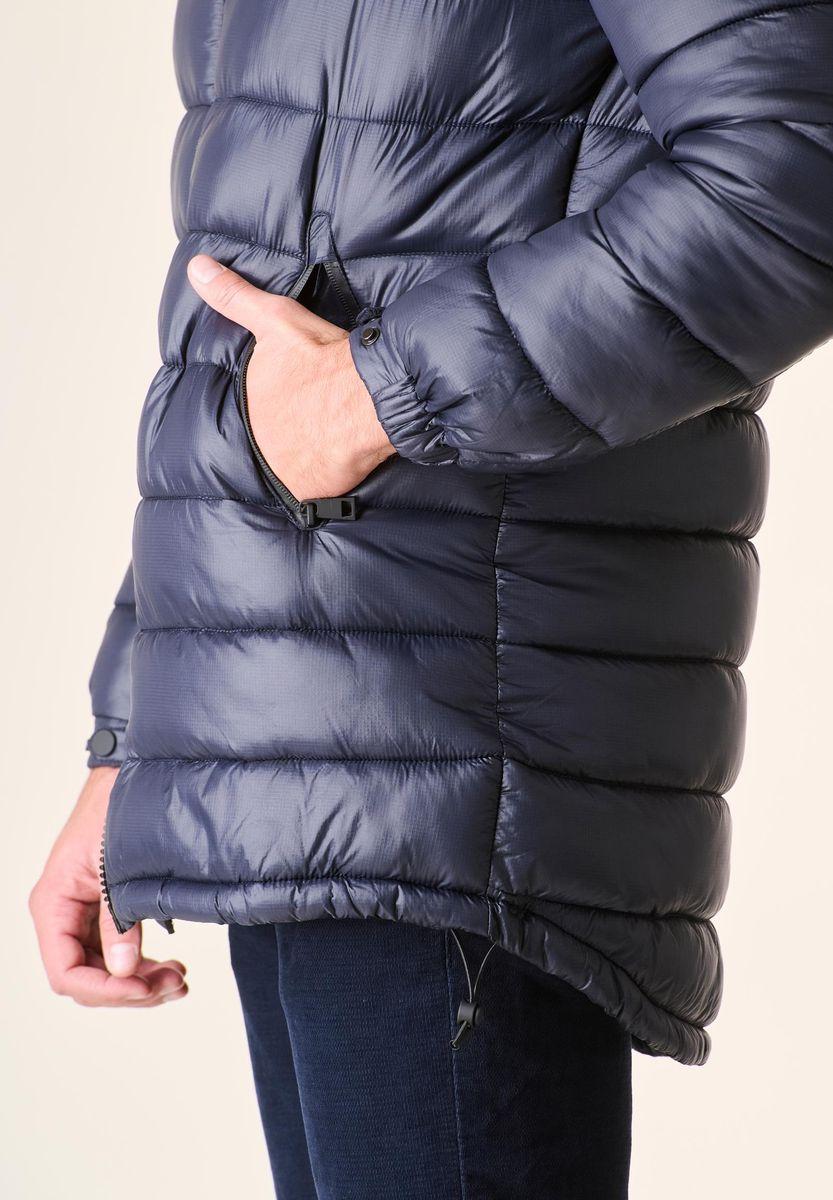 Angelico Giaccone blu lungo trapuntato cappuccio anorak Negozio