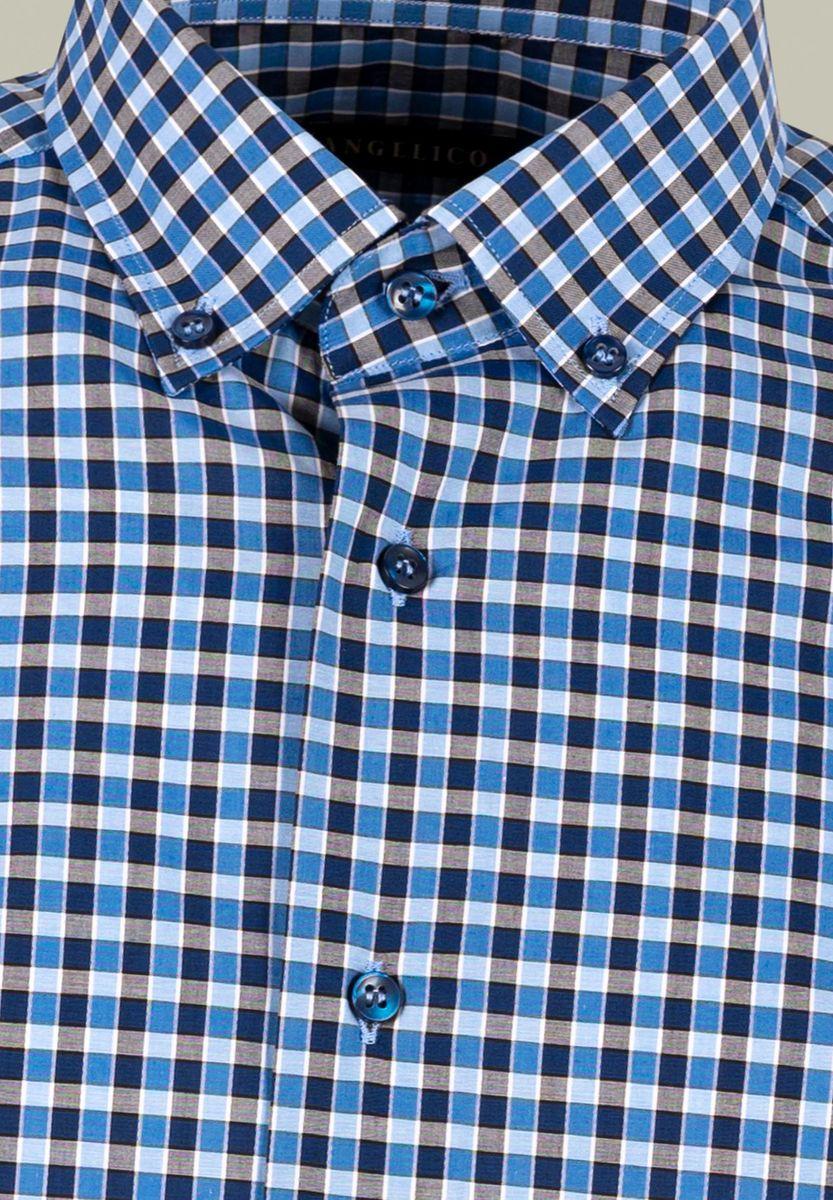 Angelico Camicia azzurro-blu quadretto BD slim Nuova