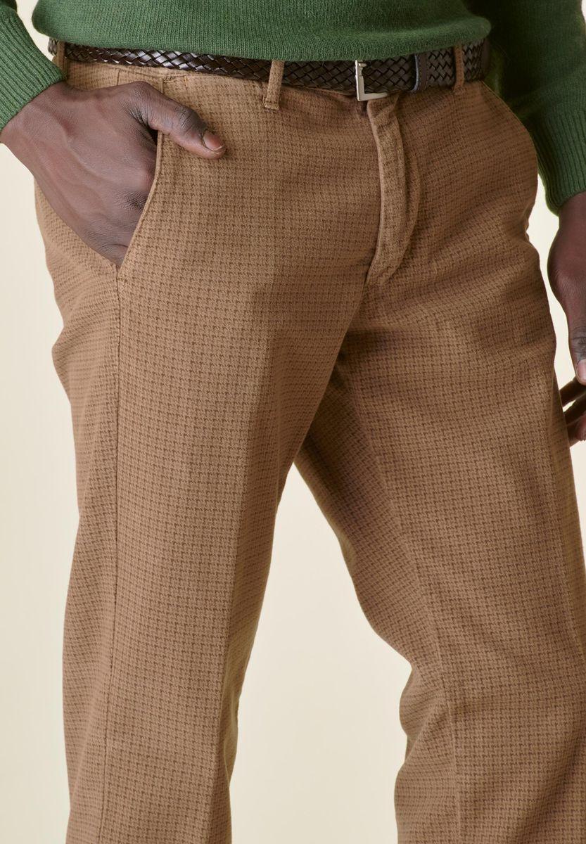 Angelico Pantalone nocciola pied poule fustagno slim Nuovo