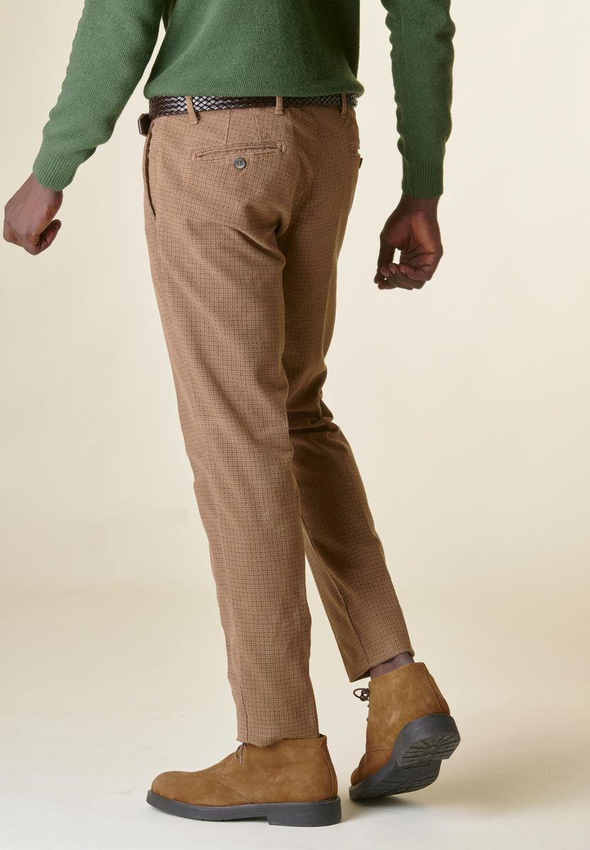 Angelico Pantalone nocciola pied poule fustagno slim Nuovo