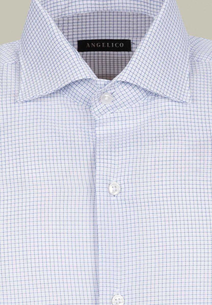 Angelico Camicia bianca quadrettino blu regular fit Acquista Ora