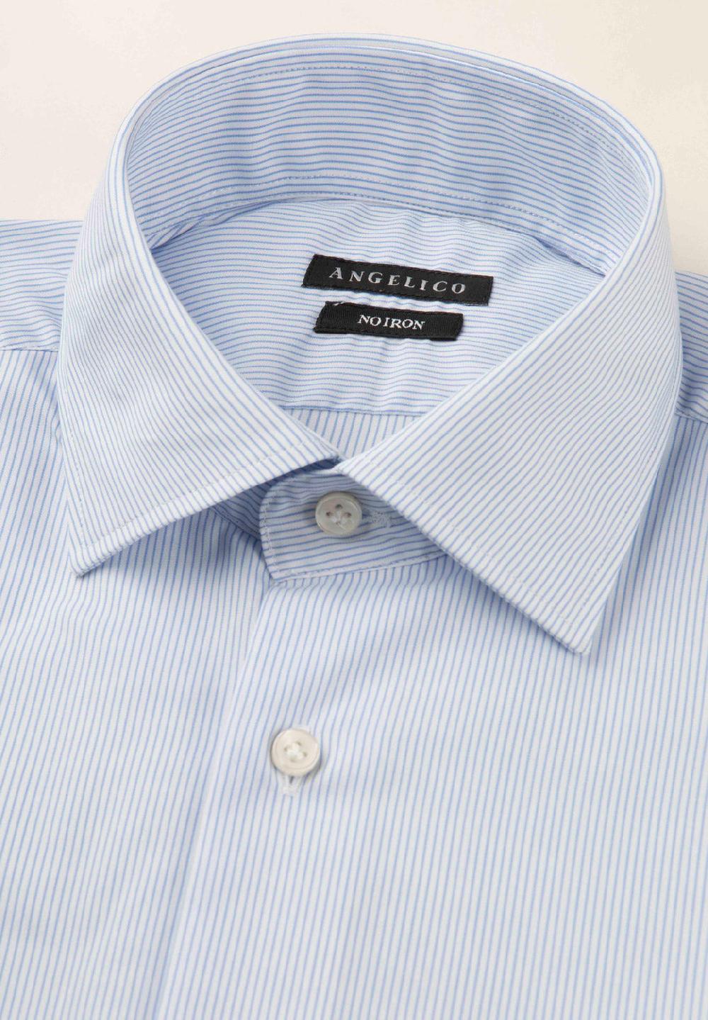 Angelico Camicia bianca azzurra rigata cotone no-stiro custom fit Prezzo Ridotto
