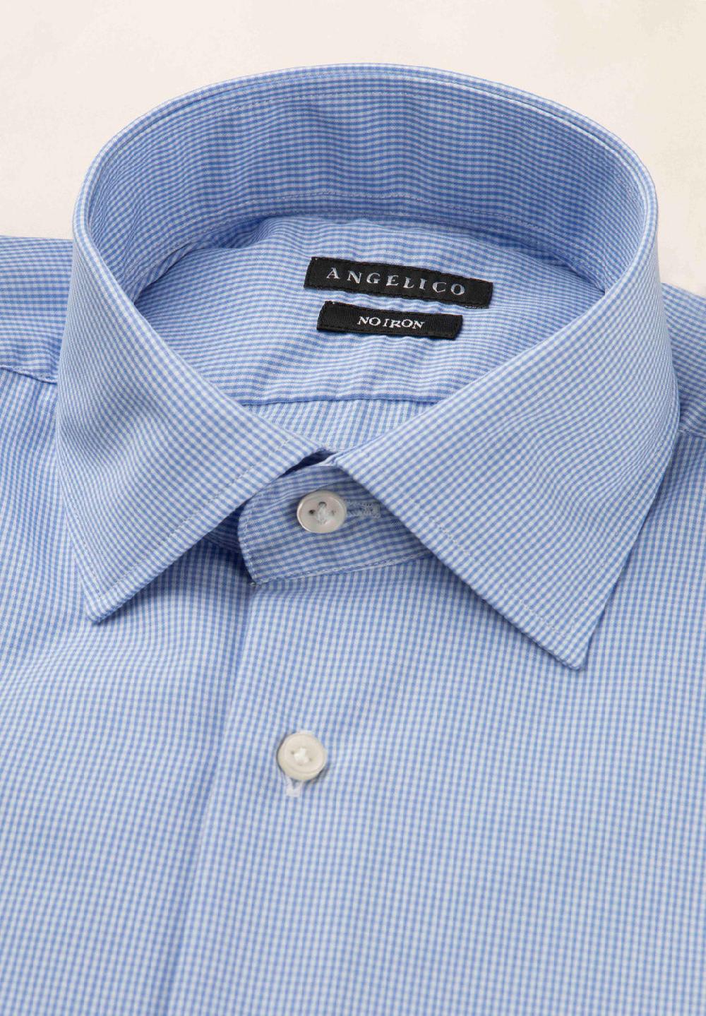 Angelico Camicia bianca azzurra vichy cotone no-stiro custom fit Novità