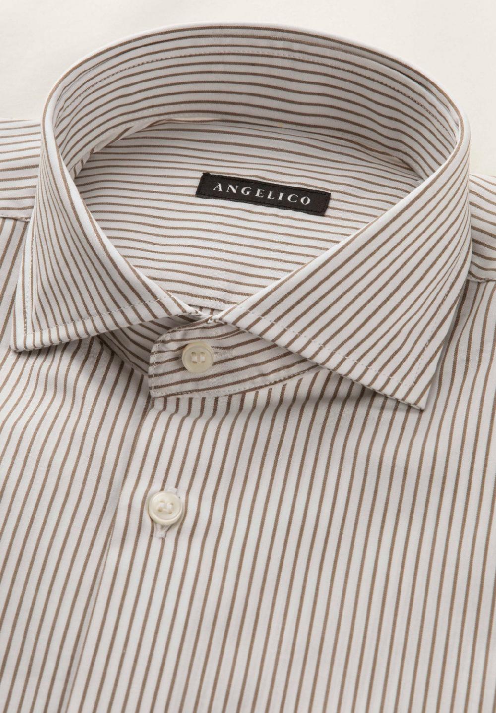 Angelico Camicia bianco marrone rigata cotone regular fit Presa