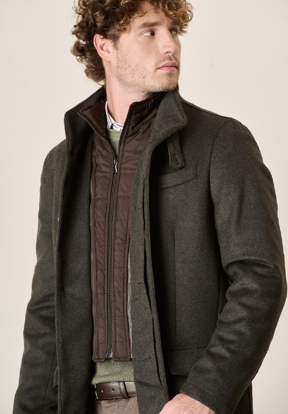 Angelico Cappotto verde misto cashmere collo coreano pettorina staccabile Online