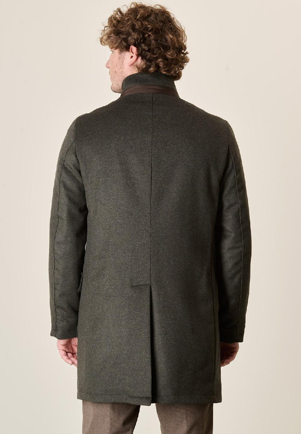 Angelico Cappotto verde misto cashmere collo coreano pettorina staccabile Online