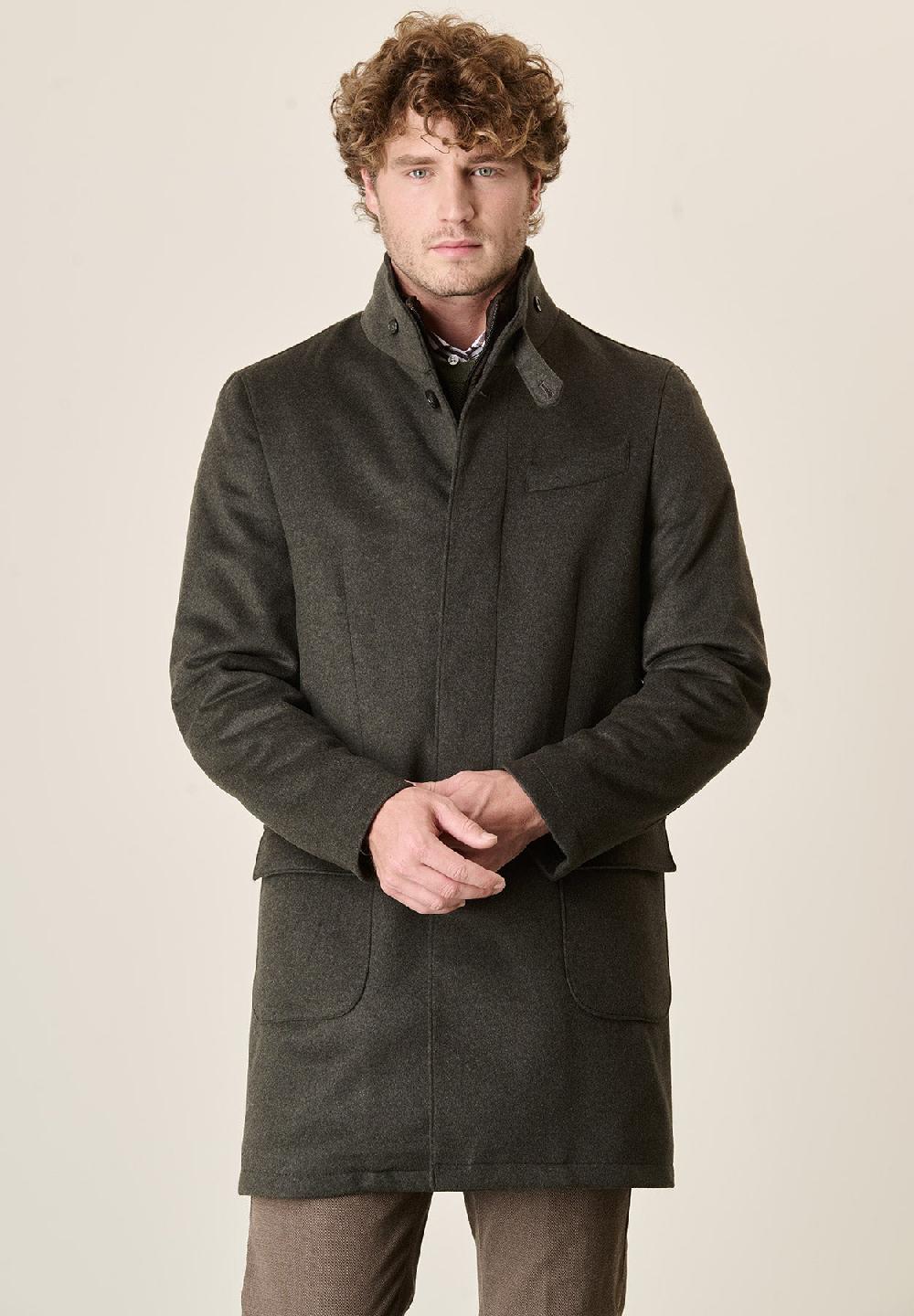 Angelico Cappotto verde misto cashmere collo coreano pettorina staccabile Online