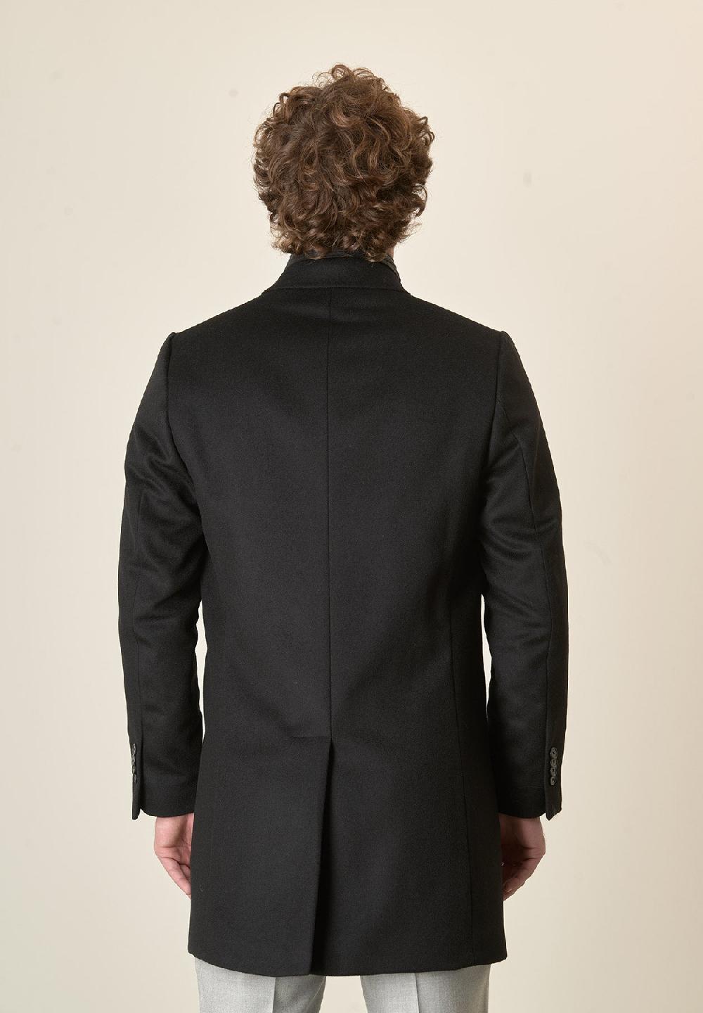 Angelico Cappotto nero misto cashmere pettorina staccabile In Vendita