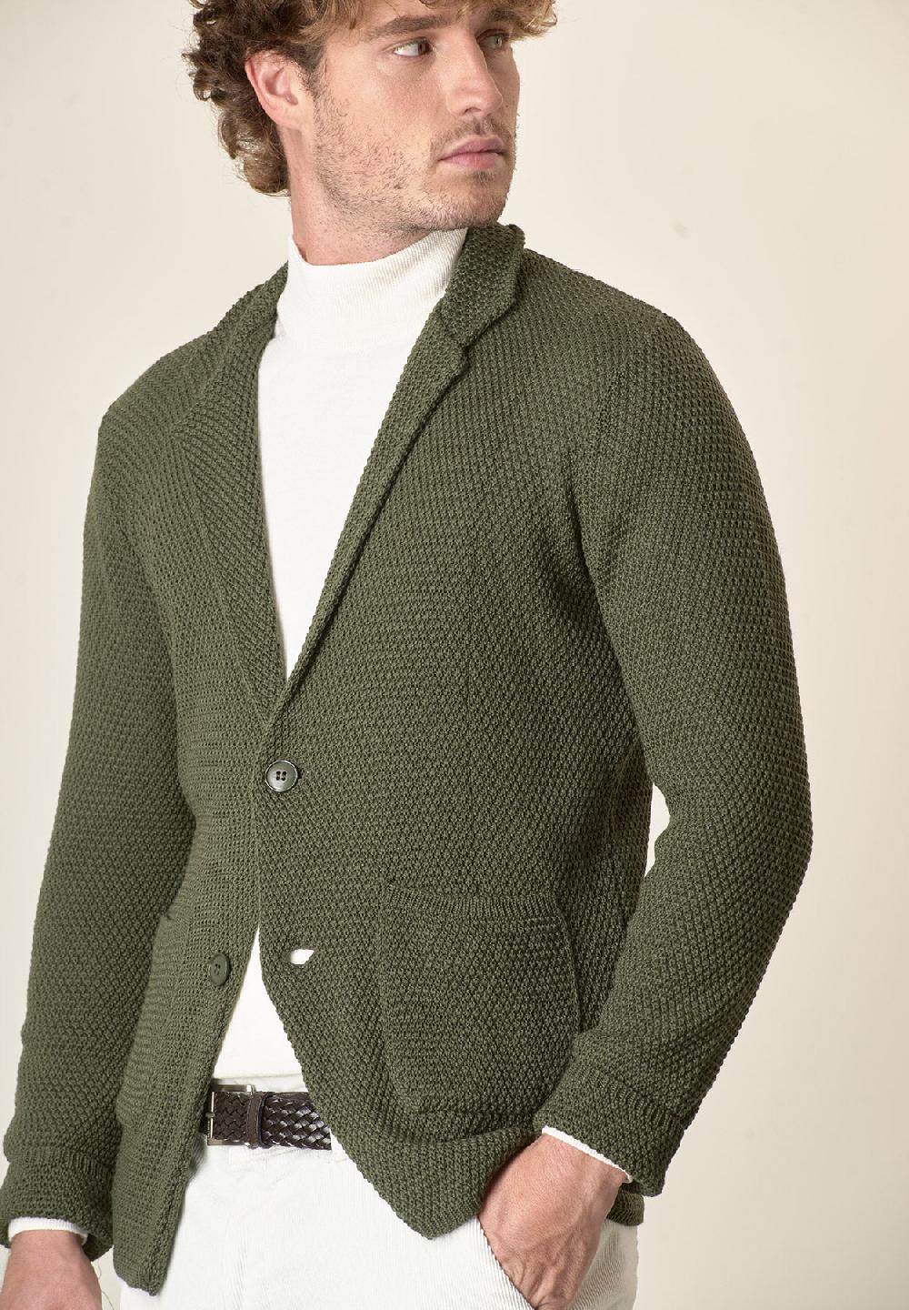 Angelico Giacca maglia verde misto lana grana di riso Nuova