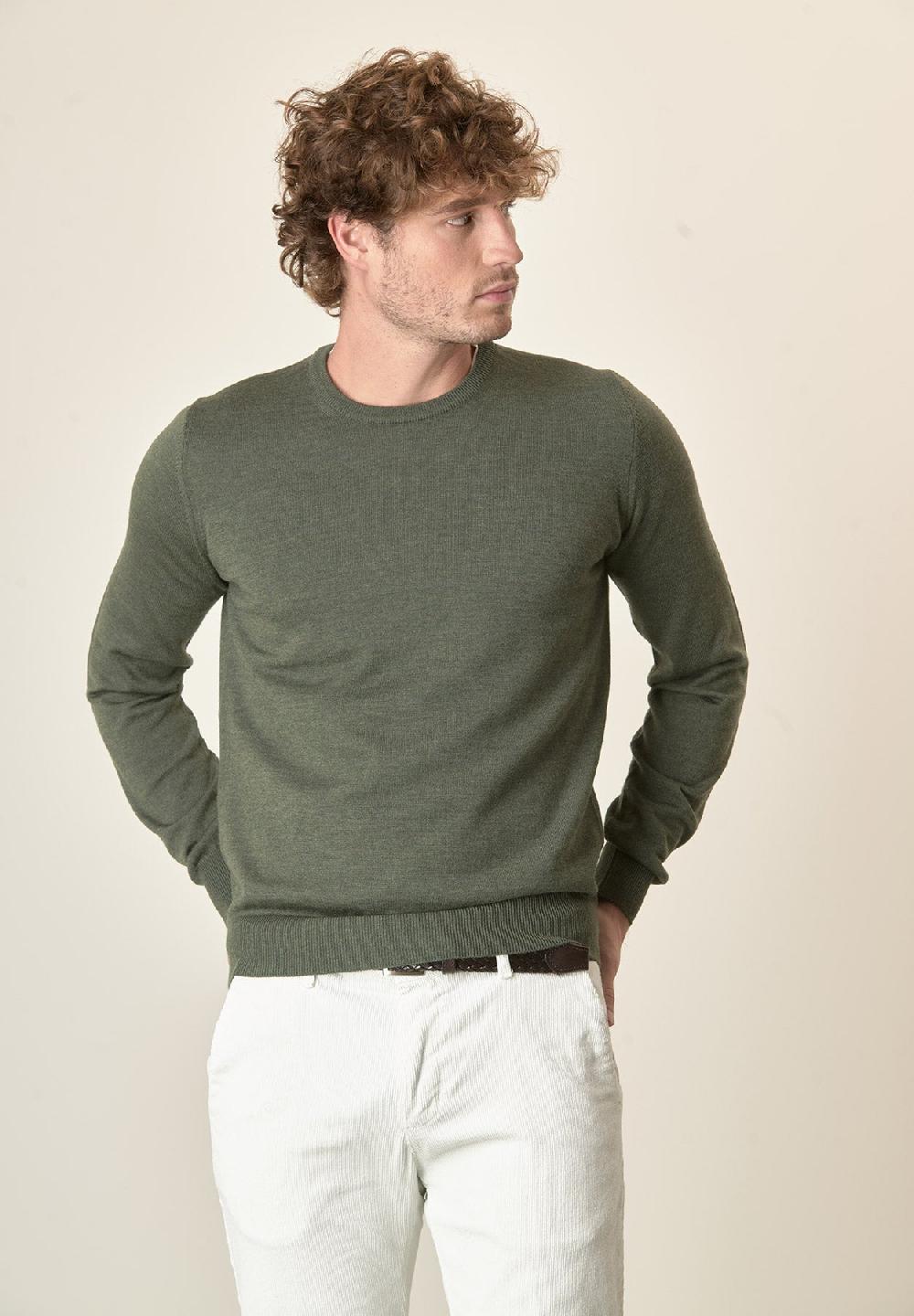 Angelico Girocollo verde kaki lana merinos extrafine