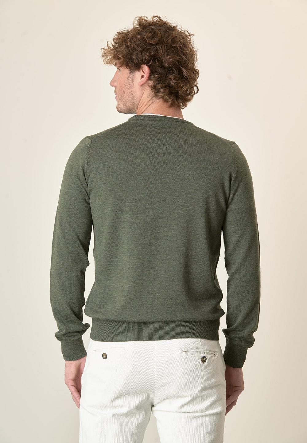 Angelico Girocollo verde kaki lana merinos extrafine Nuovo