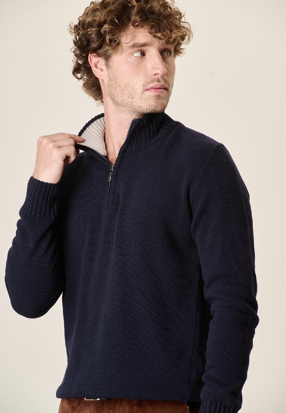 Angelico Lupetto zip blu navy misto lana Pezzi Unici