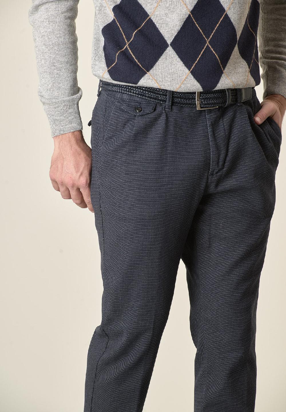 Angelico Pantalone blu microdisegno doppia pinces slim fit Shopping Online