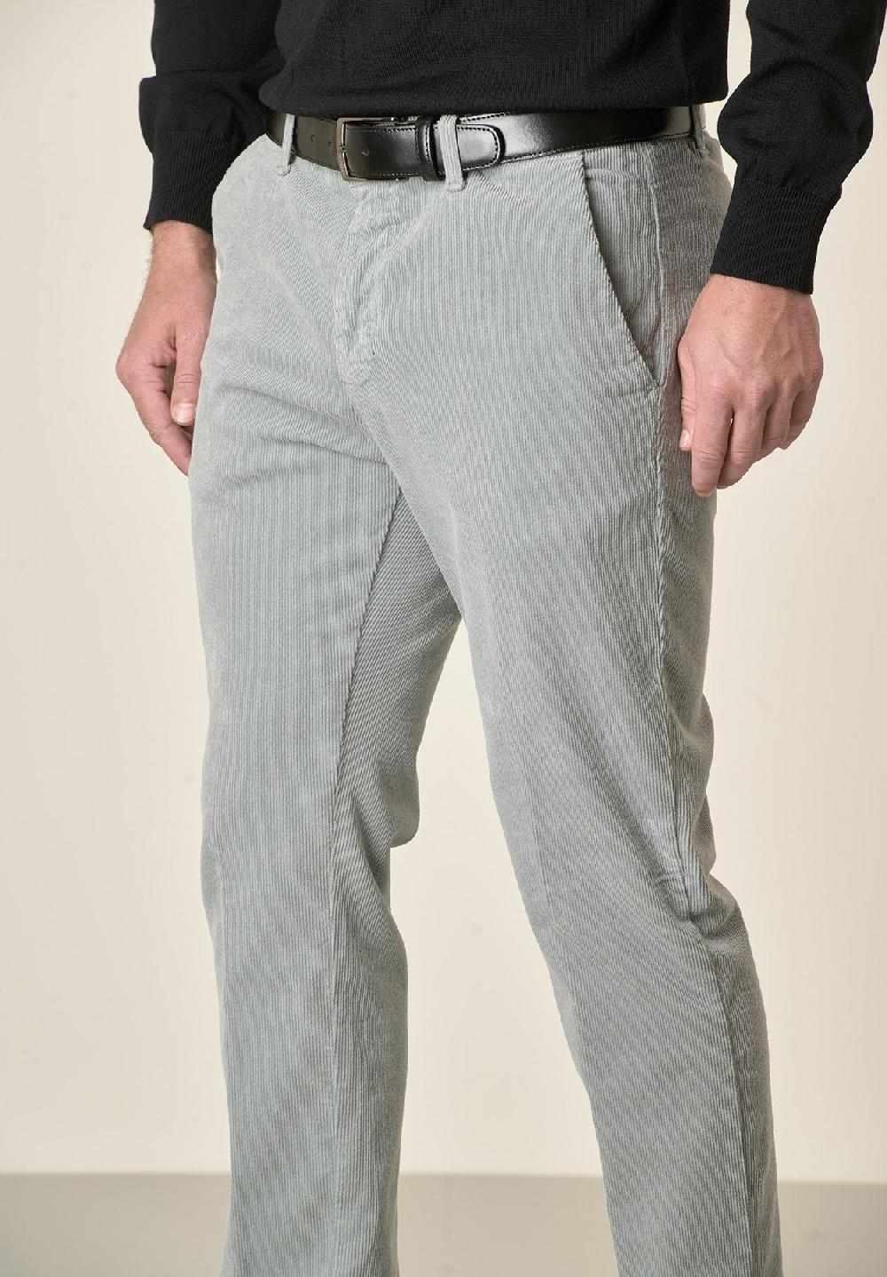 Angelico Pantalone grigio perla velluto cotone stretch slim fit Sconto