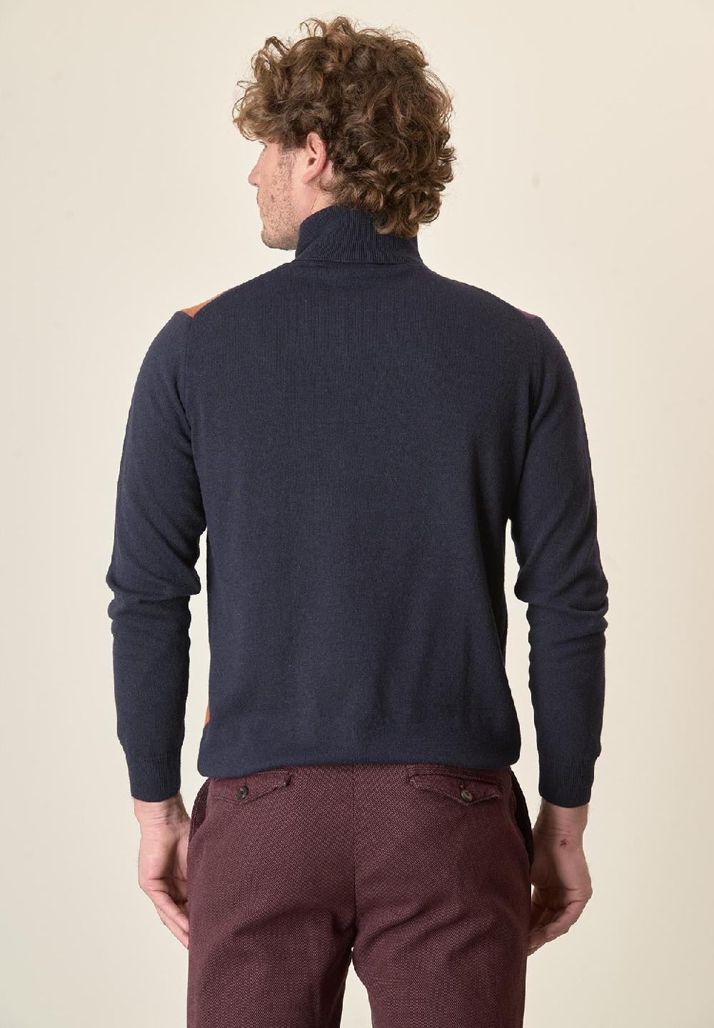 Angelico Dolcevita blu motivo rombi misto cashmere Vendita Calda