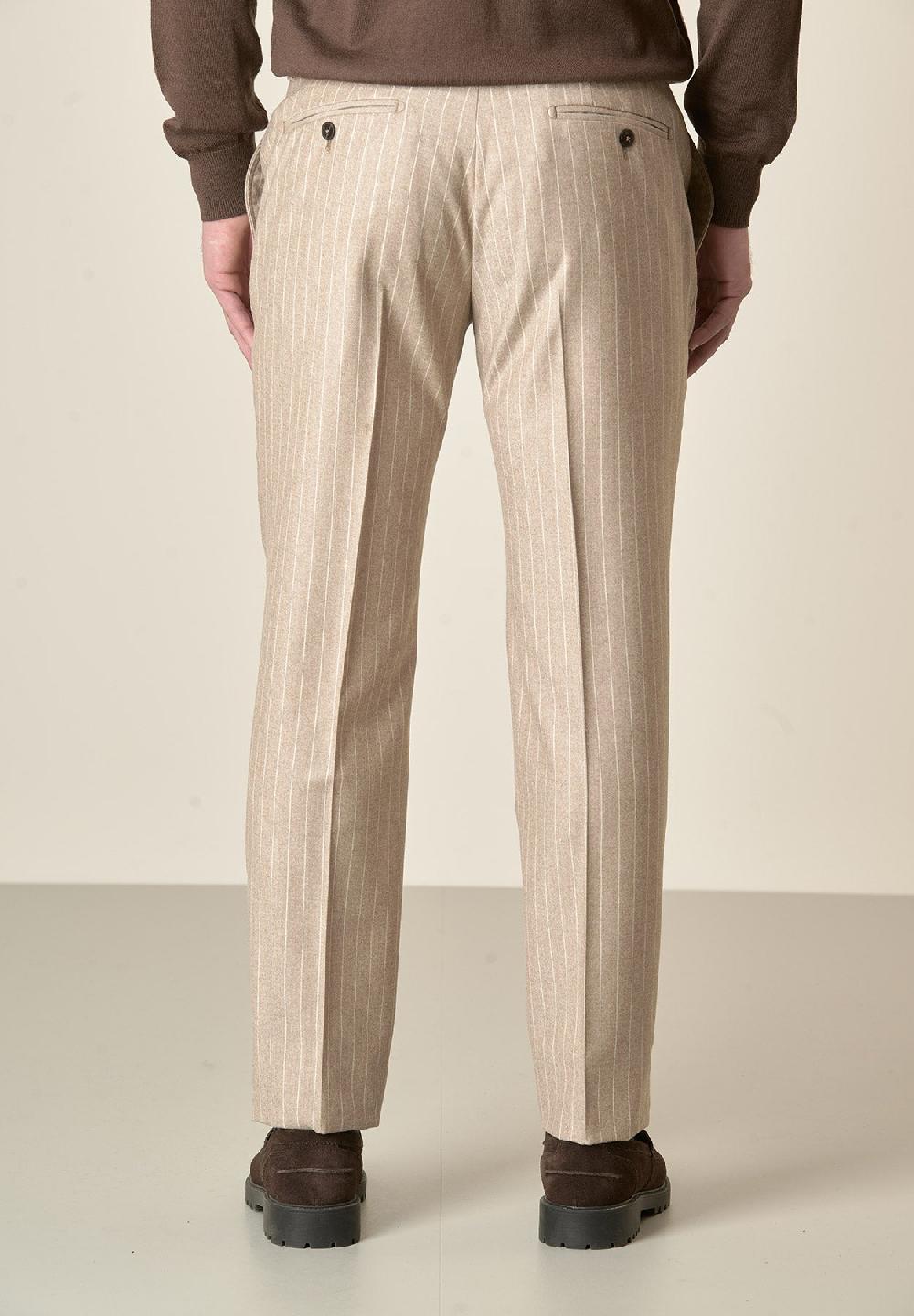 Angelico Pantalone beige gessato lana vergine custom fit Saldi Di Fabbrica