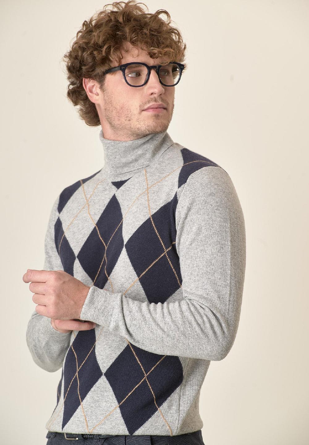 Angelico Dolcevita grigio motivo rombi misto cashmere Vendite Flash