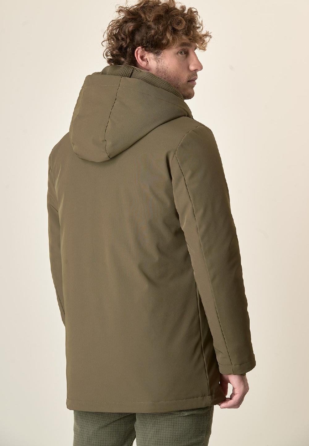 Angelico Giaccone verde militare cappuccio e pettorina staccabili Nuovo