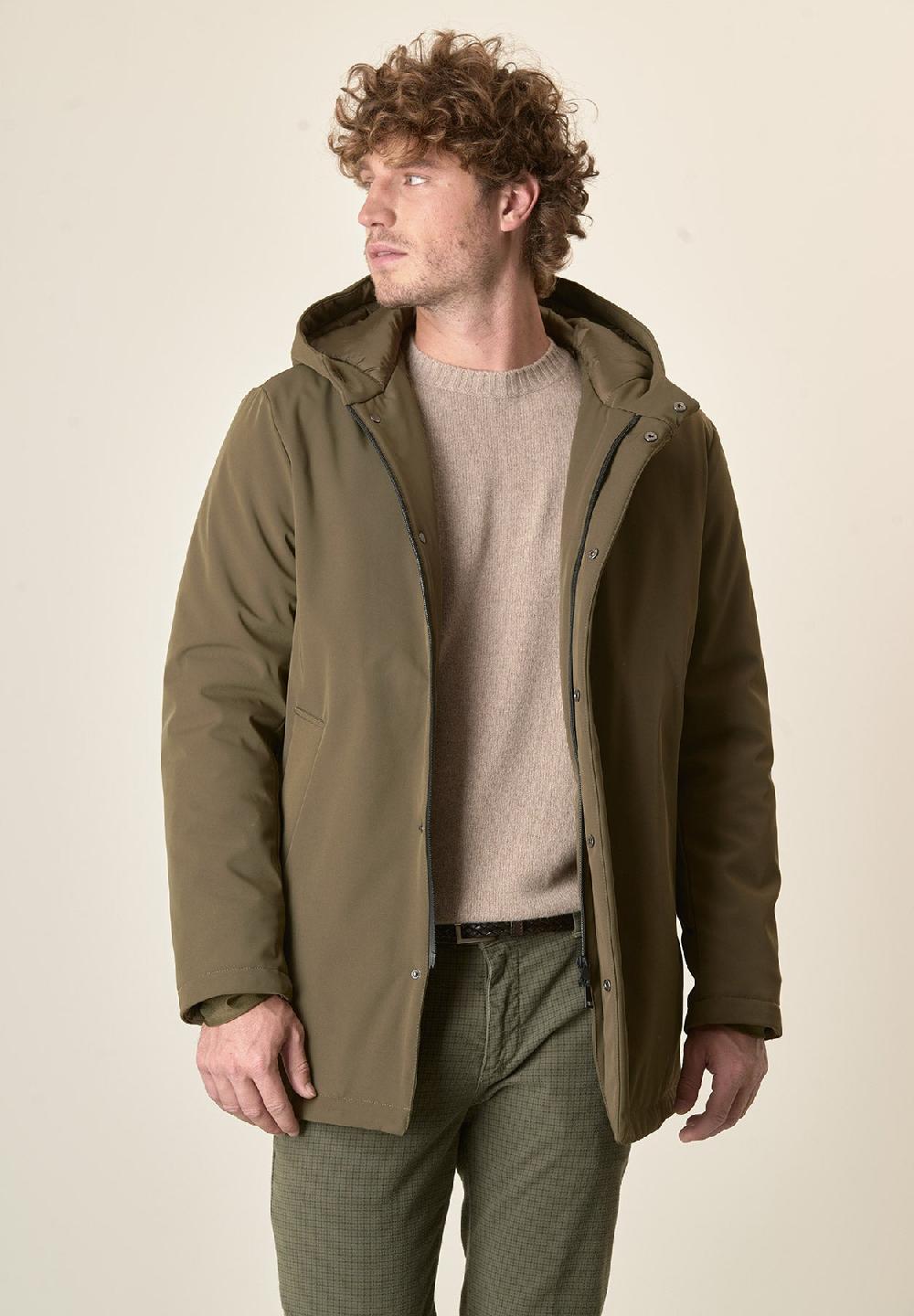 Angelico Giaccone verde militare cappuccio e pettorina staccabili Nuovo
