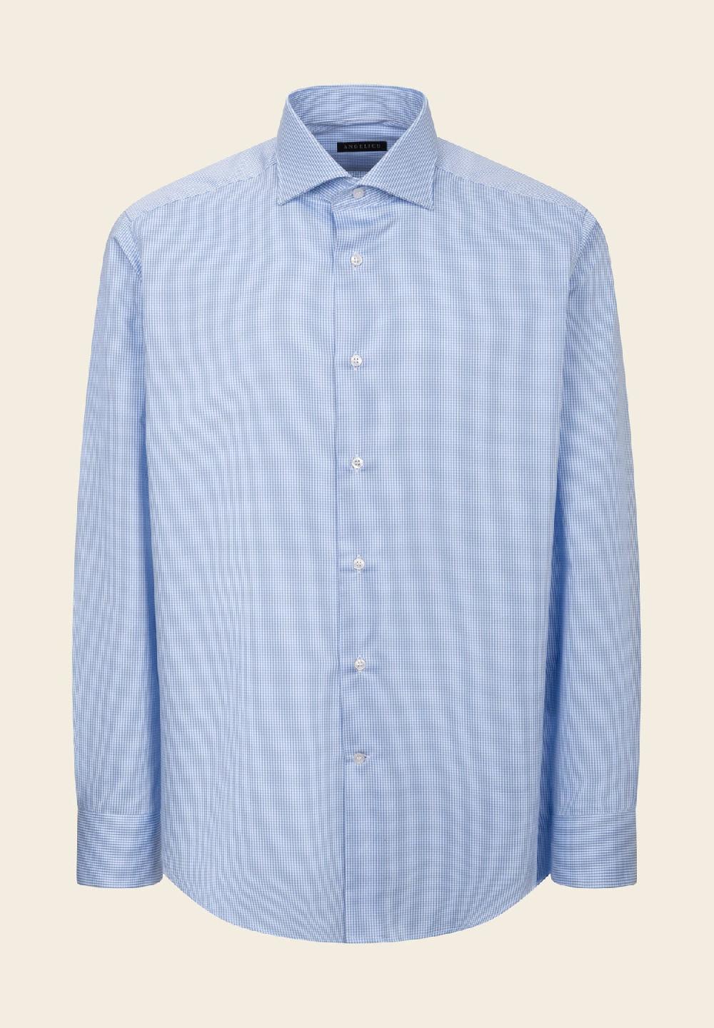 Angelico Camicia azzurra bianca vichy cotone comfort fit