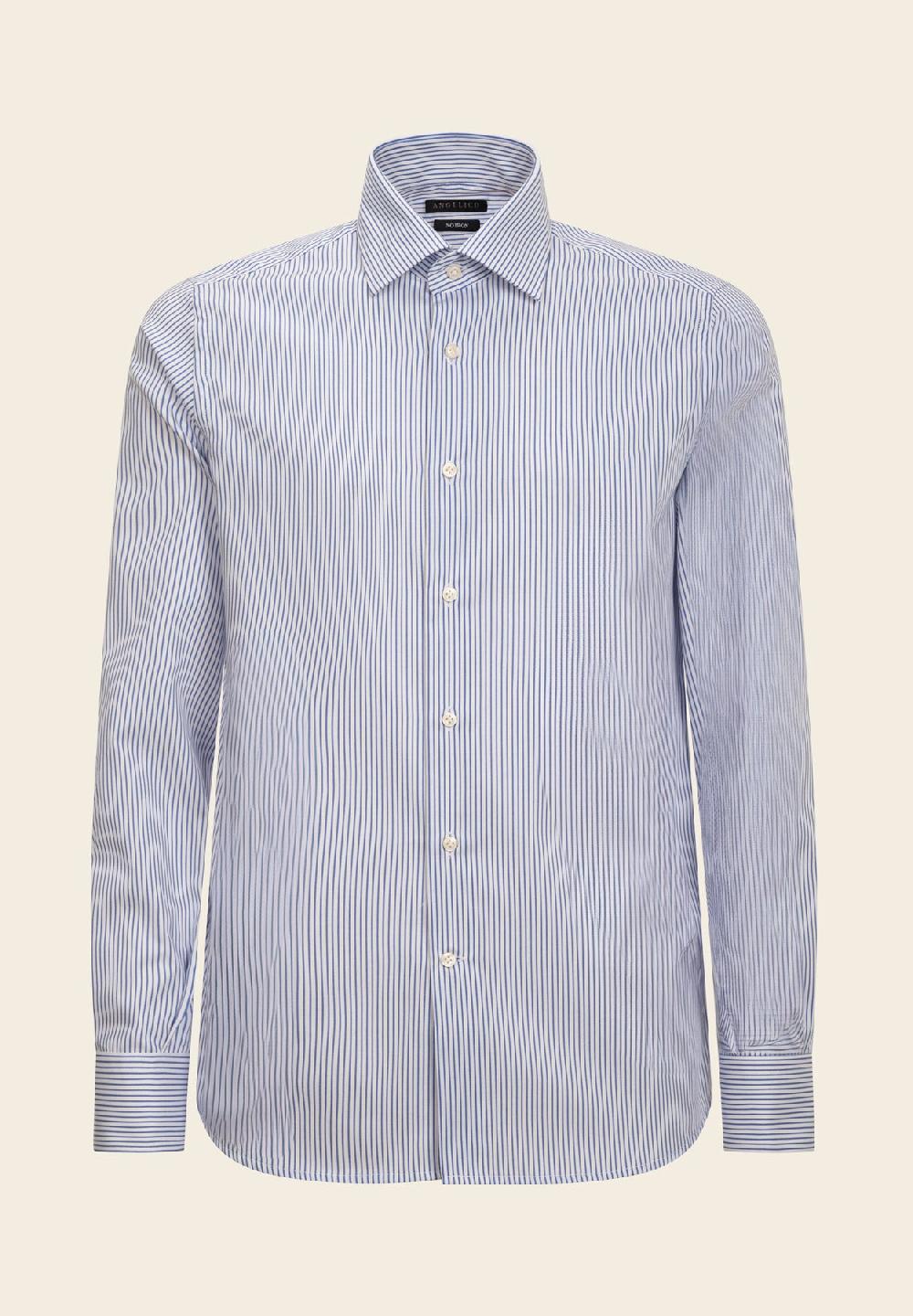 Angelico Camicia bianca blu rigata cotone no-stiro custom fit