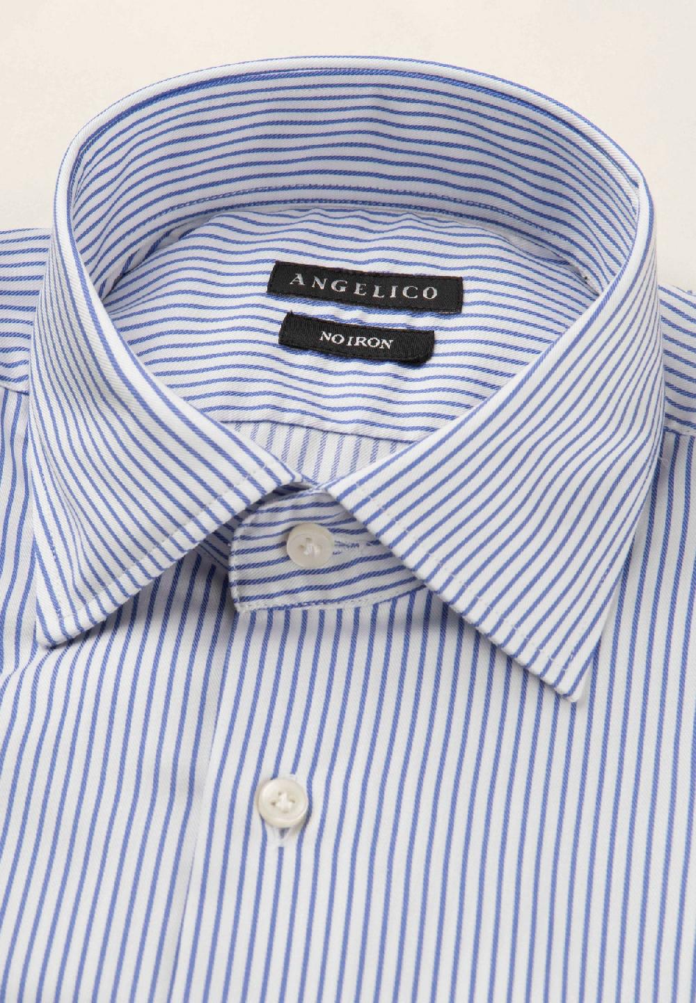 Angelico Camicia bianca blu rigata cotone no-stiro custom fit Pezzi Unici