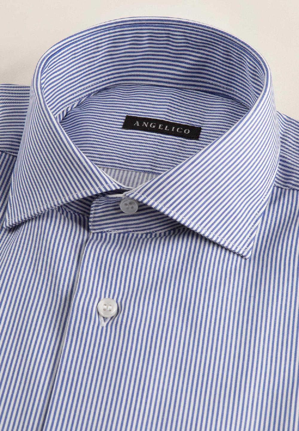 Angelico Camicia blu bianca bacchettina cotone comfort fit Fino Al -60%