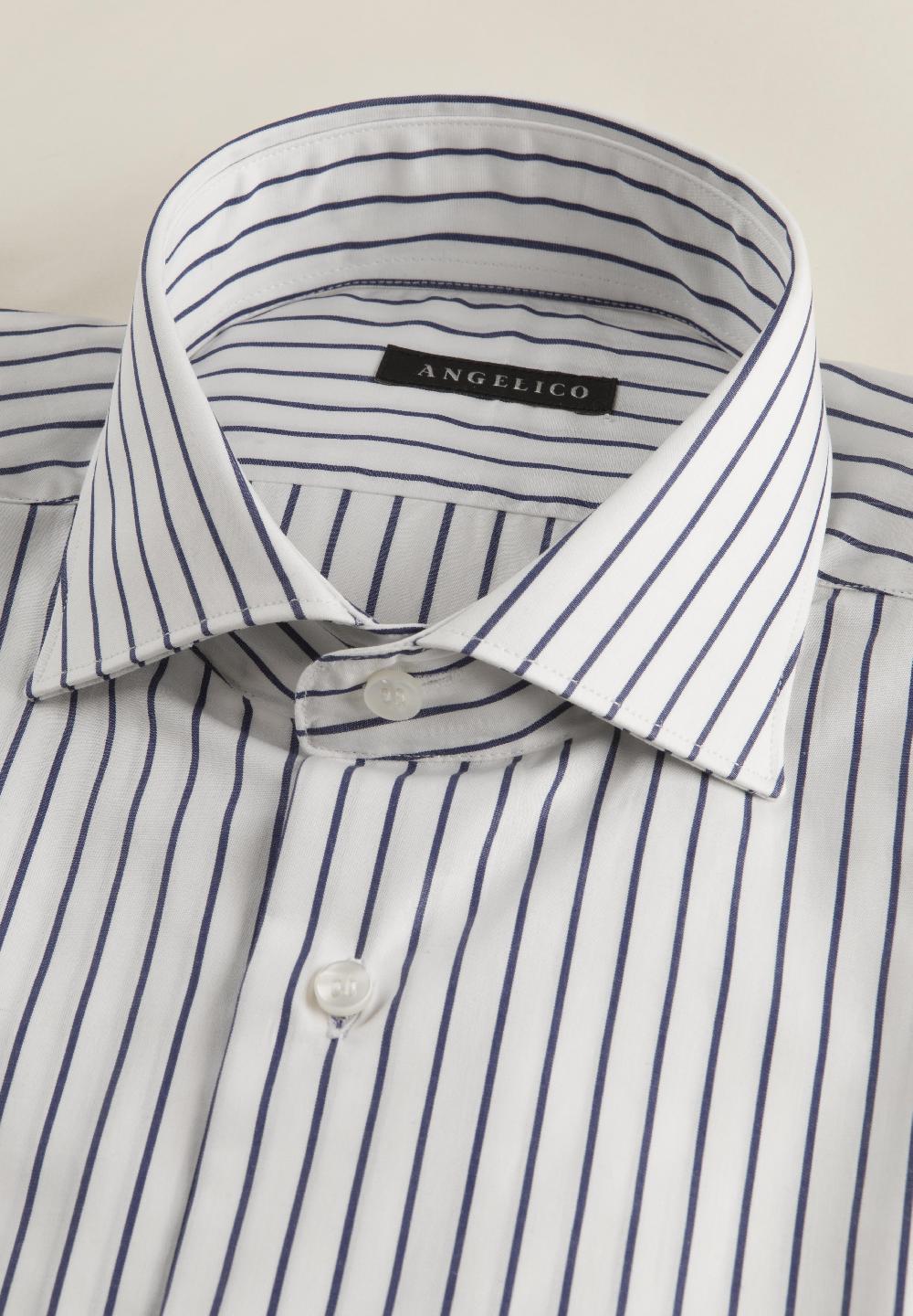Angelico Camicia bianca blu rigata cotone slim fit Negozi Online