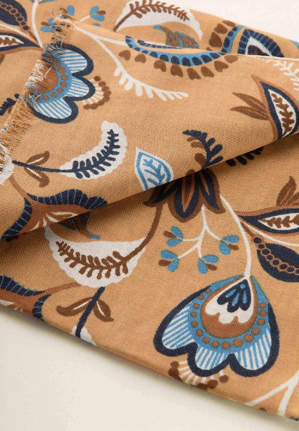 Angelico Sciarpa beige fantasia floreale lana cotone frange Promozione Limitata