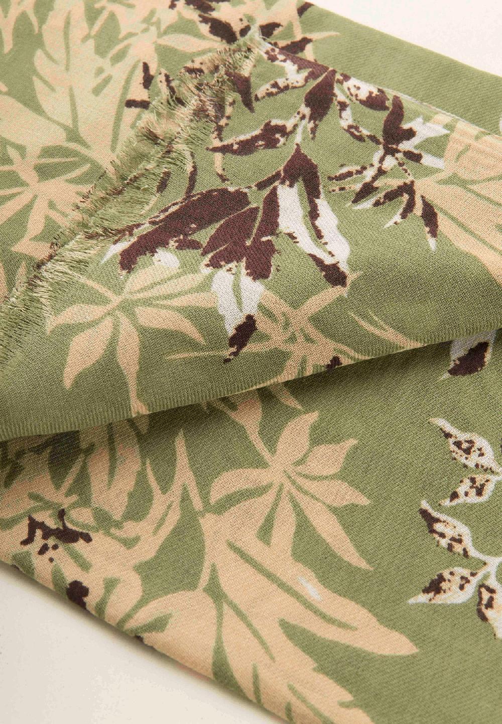 Angelico Sciarpa verde fantasia floreale lana cotone frange Convenienza