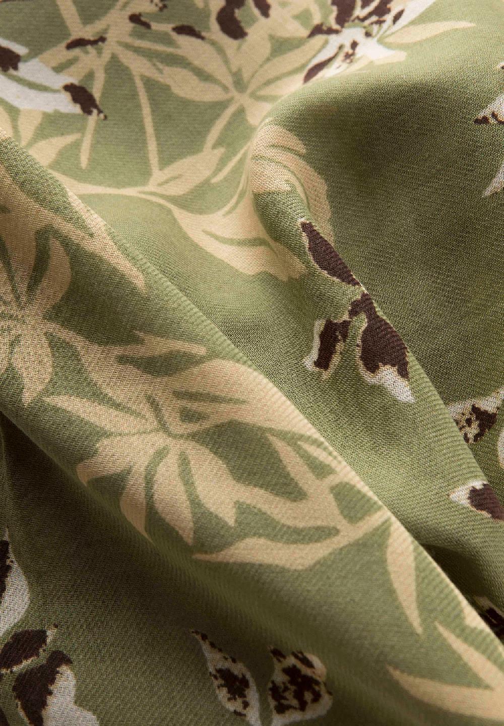 Angelico Sciarpa verde fantasia floreale lana cotone frange Convenienza