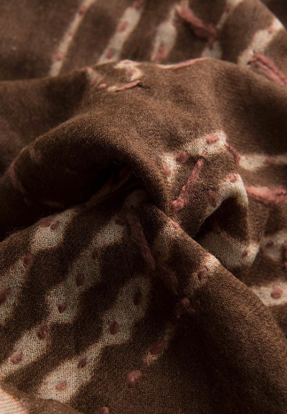 Angelico Sciarpa marrone ricamo beige lana frange Saldi