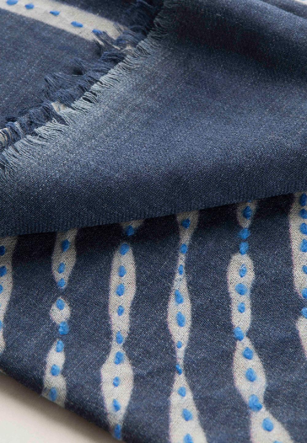 Angelico Sciarpa blu ricamo azzurro lana frange Offerte