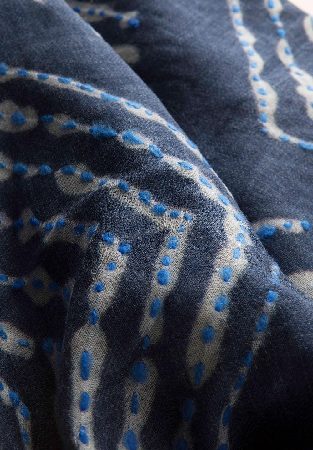 Angelico Sciarpa blu ricamo azzurro lana frange Offerte
