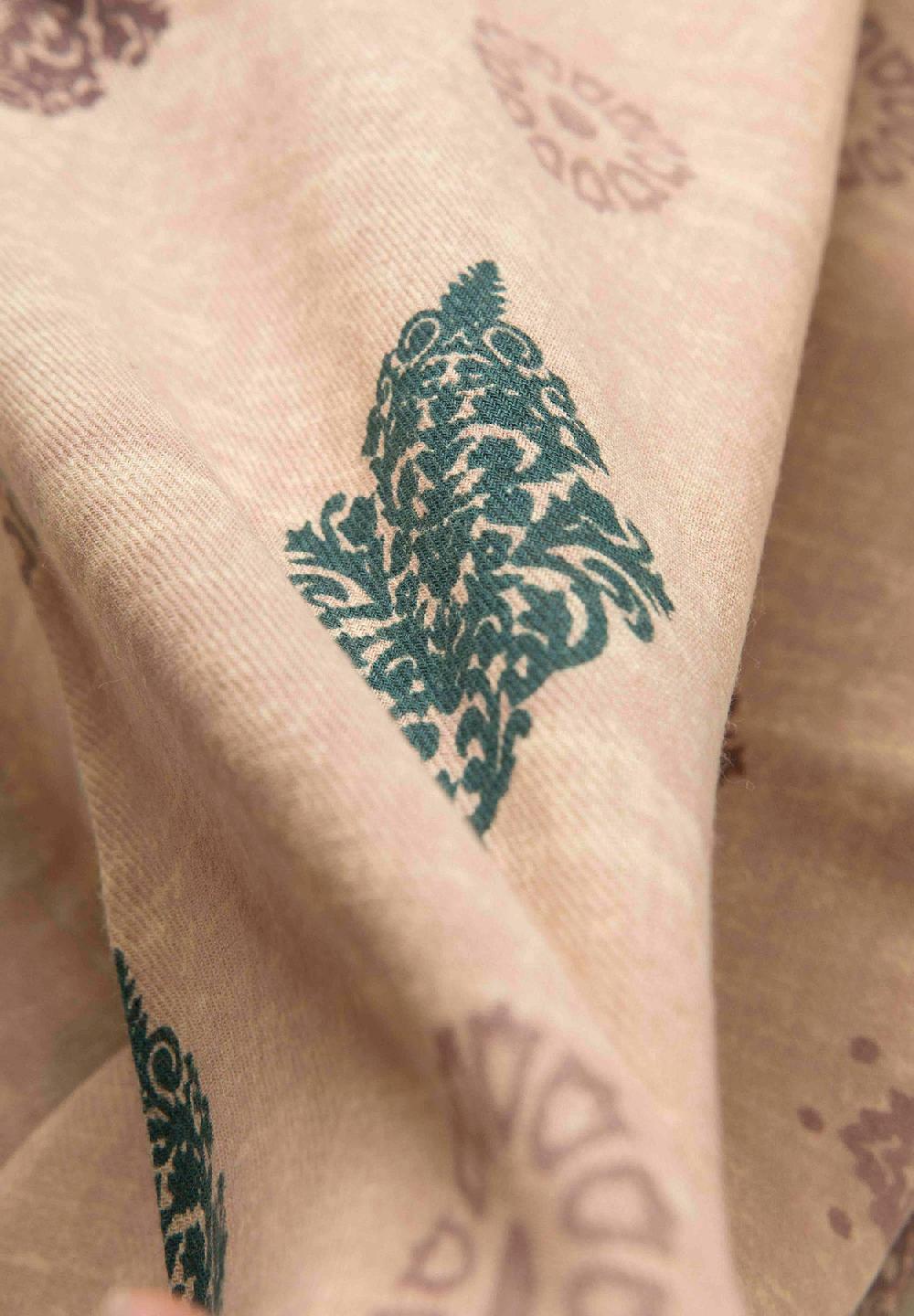Angelico Sciarpa beige verde fantasia astratta cotone lana frange Vendita Calda