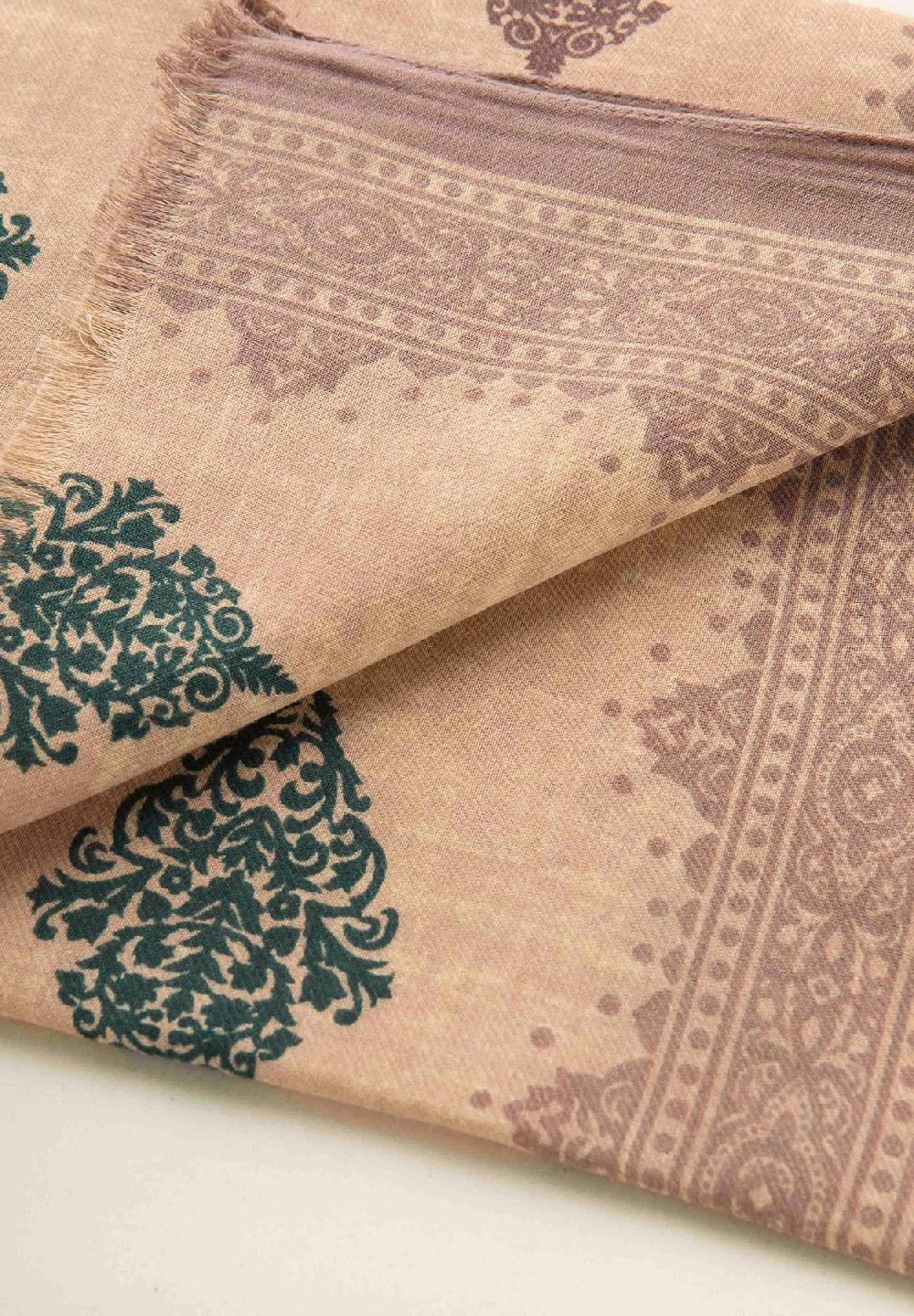 Angelico Sciarpa beige verde fantasia astratta cotone lana frange Vendita Calda