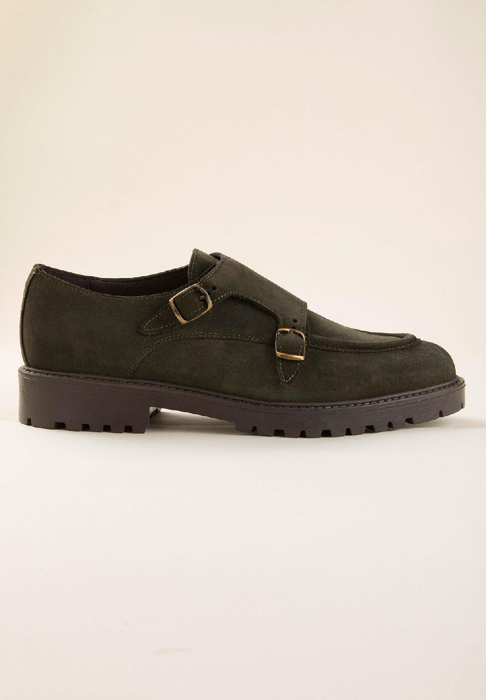 Angelico Monk doppia fibbia verde camoscio Vendita