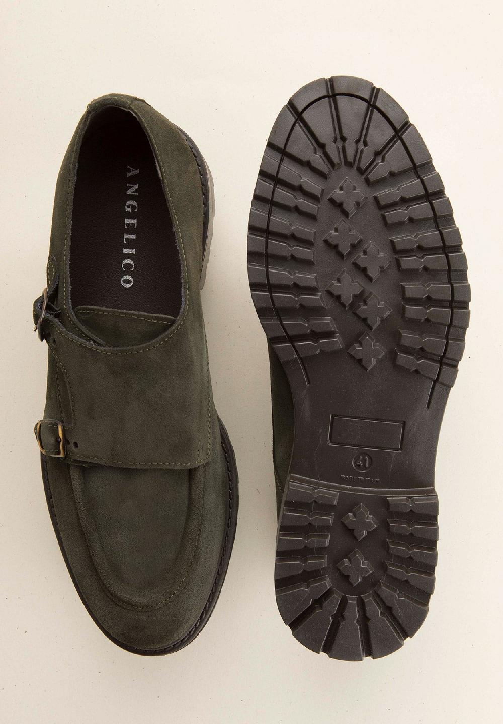 Angelico Monk doppia fibbia verde camoscio Vendita