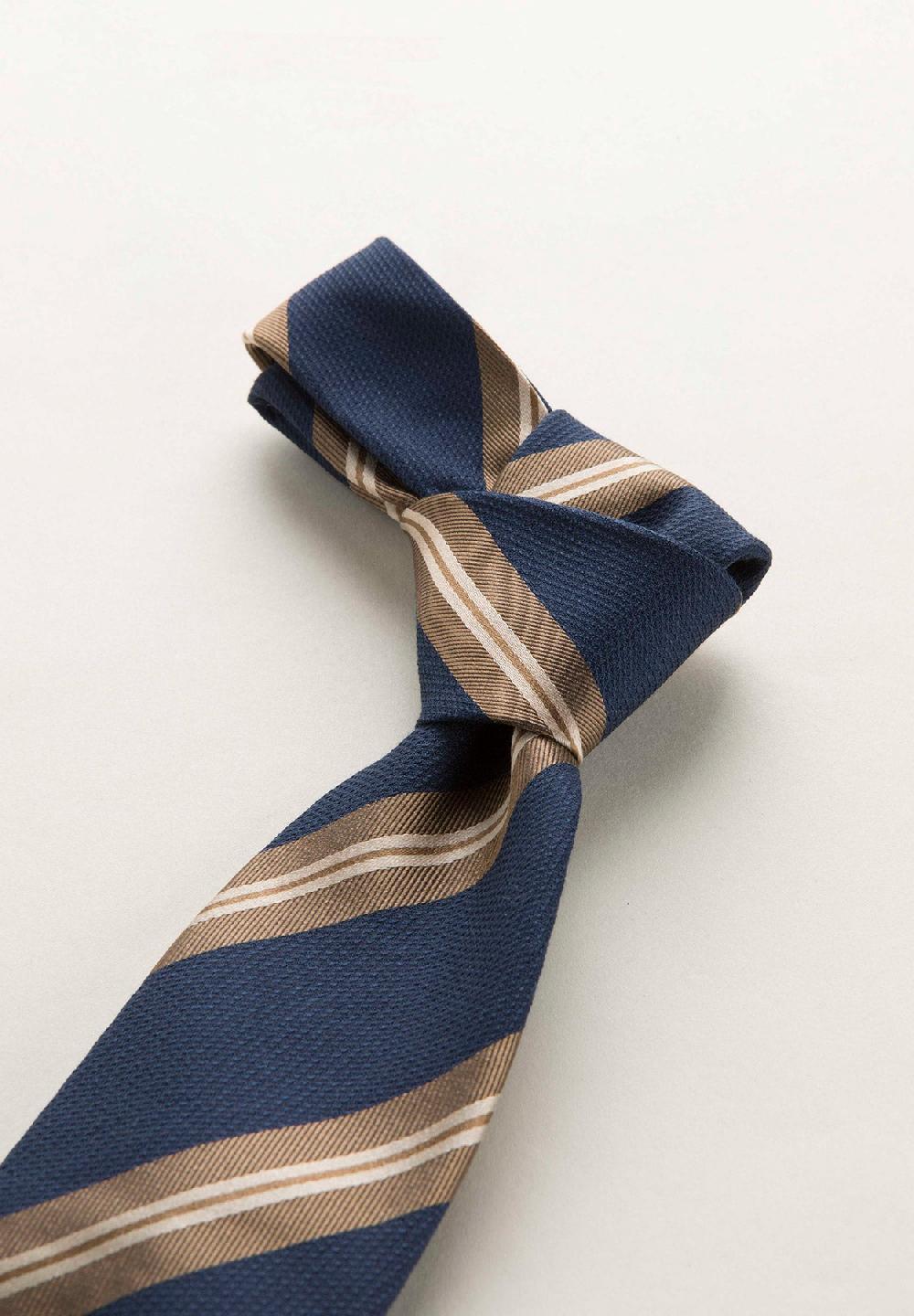 Angelico Cravatta blu nocciola regimental seta cotone Vendite Flash