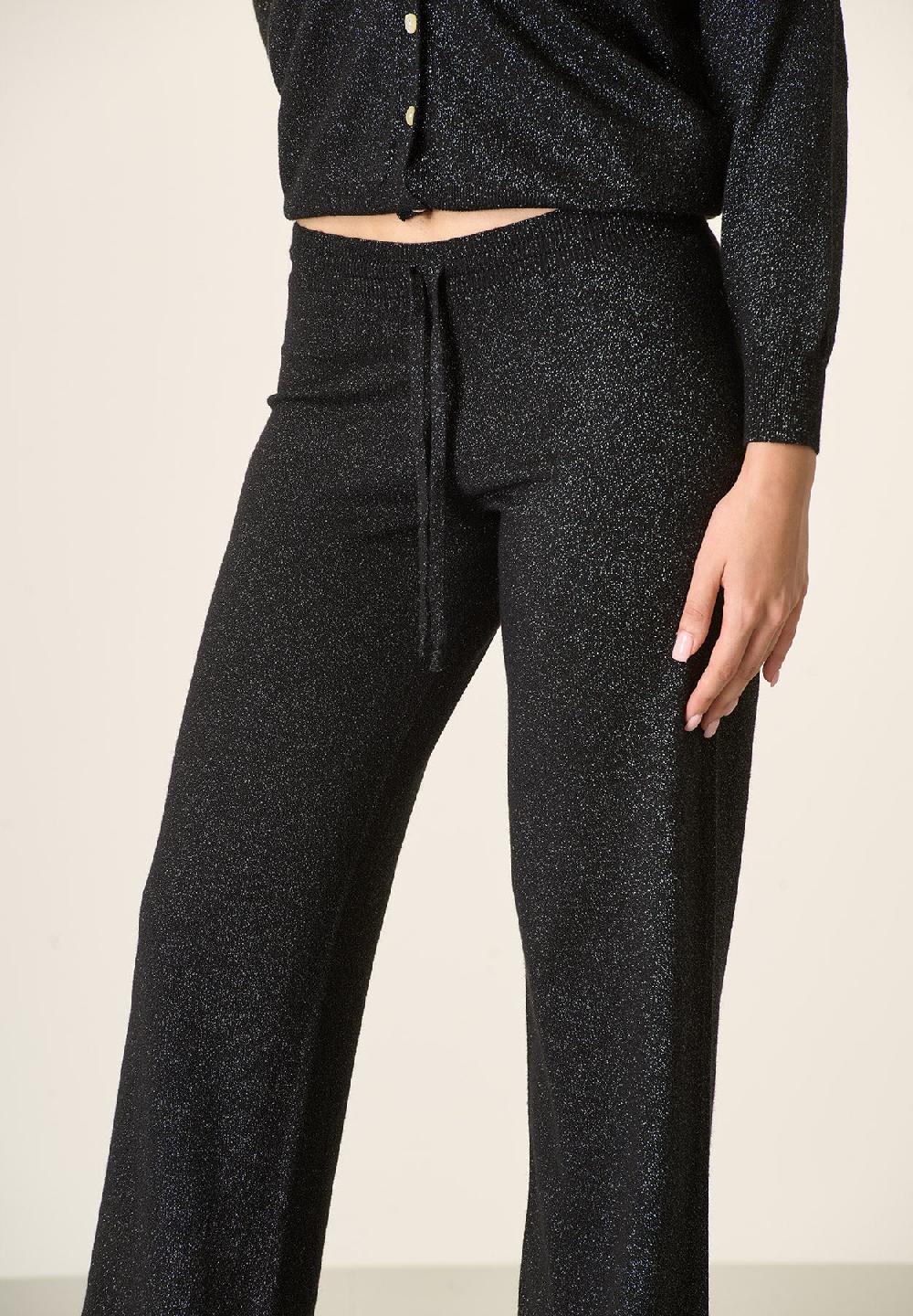 Angelico Pantalone nero lurex in maglia con coulisse Pezzi Unici