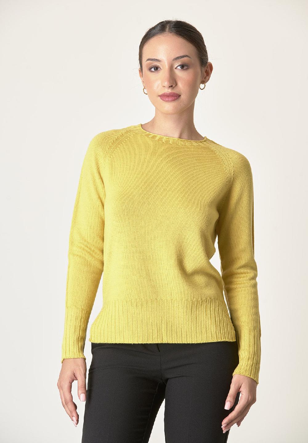 Angelico Girocollo giallo lana merinos con spacchi 50% di sconto con spedizione gratuita