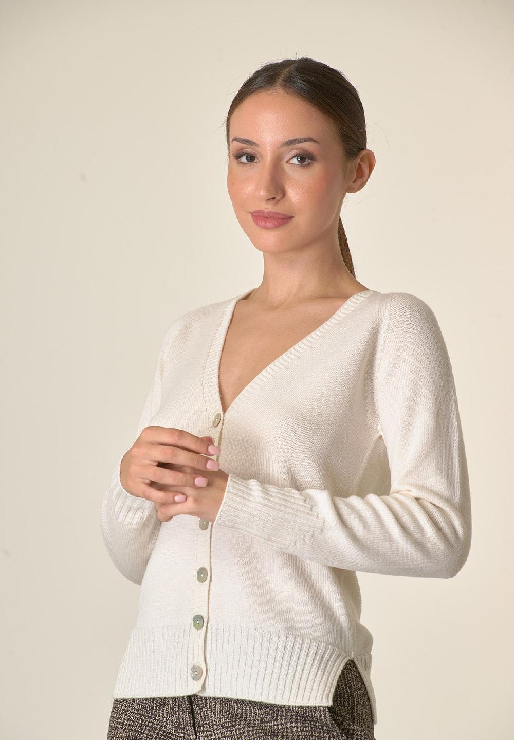 Angelico Cardigan ecrù lana merinos manica raglan Fino Al -60%
